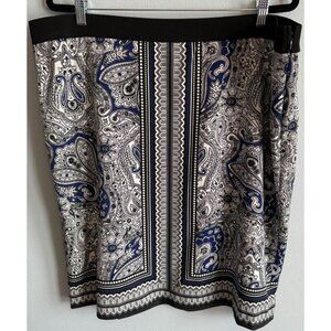 Rafaella Womens Blue/Black Paisley Skirt 20W Lined Elastic Waistband Above Knee
